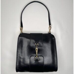 Hermes Vintage 70s Small Bag Black Leather Gold Shoulder Purse